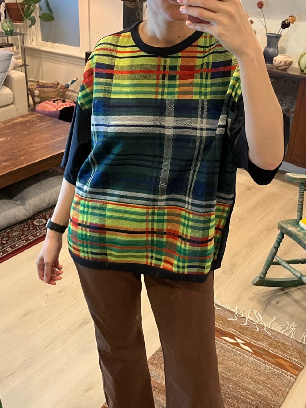 Dries Van Noten neon plaid Tee
